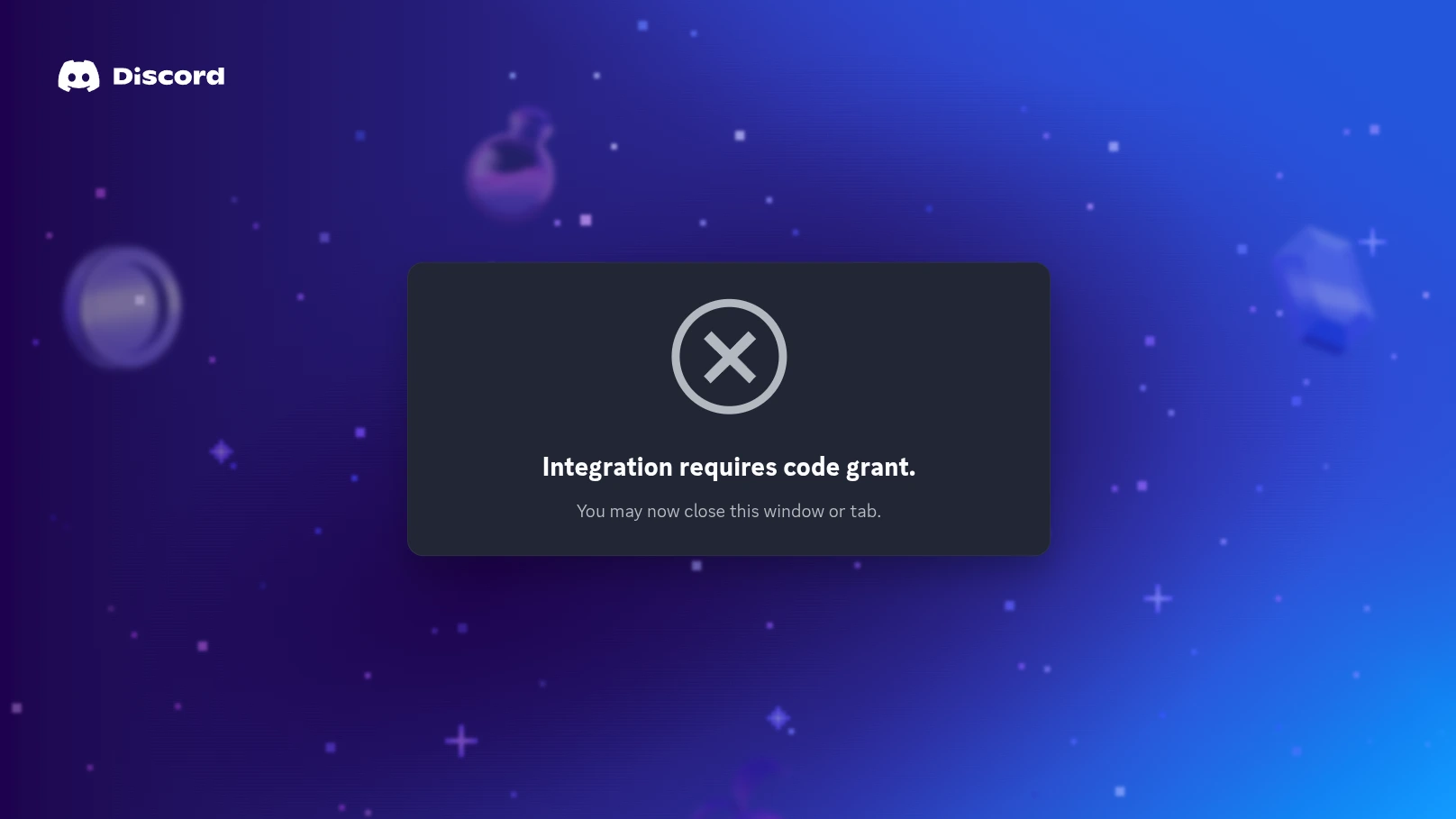 Discord OAuth "Integration Requires Code Grant" Error Page